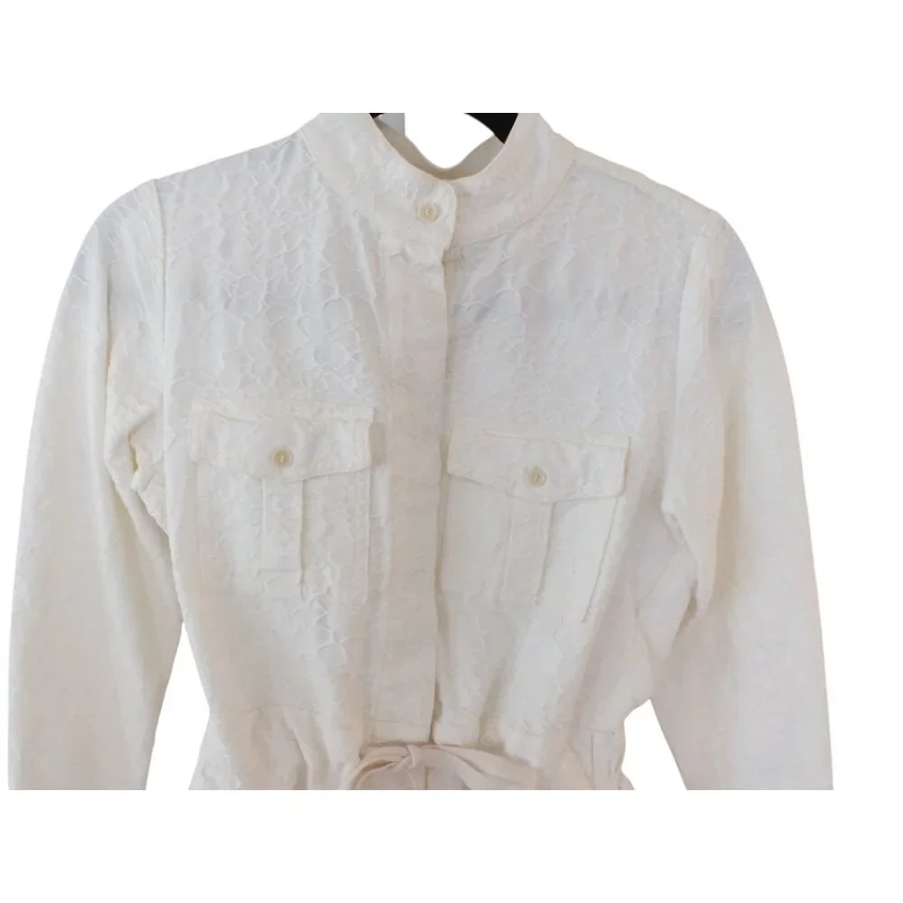 J Crew White/Off White Embroidered Long Sleeve Romper Beaded Drawstring 2